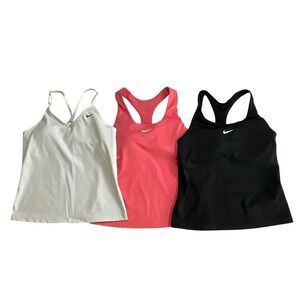 Nike Dri Fit Racerback Tank Tops Women's Size S Black Coral White LOT OF 3
